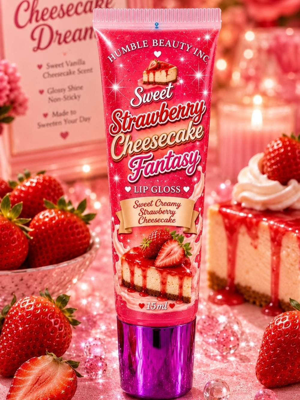 Sweet Strawberry Cheesecake Fantasy Lip Gloss - Pink 15ml | HumbleBeautyInc